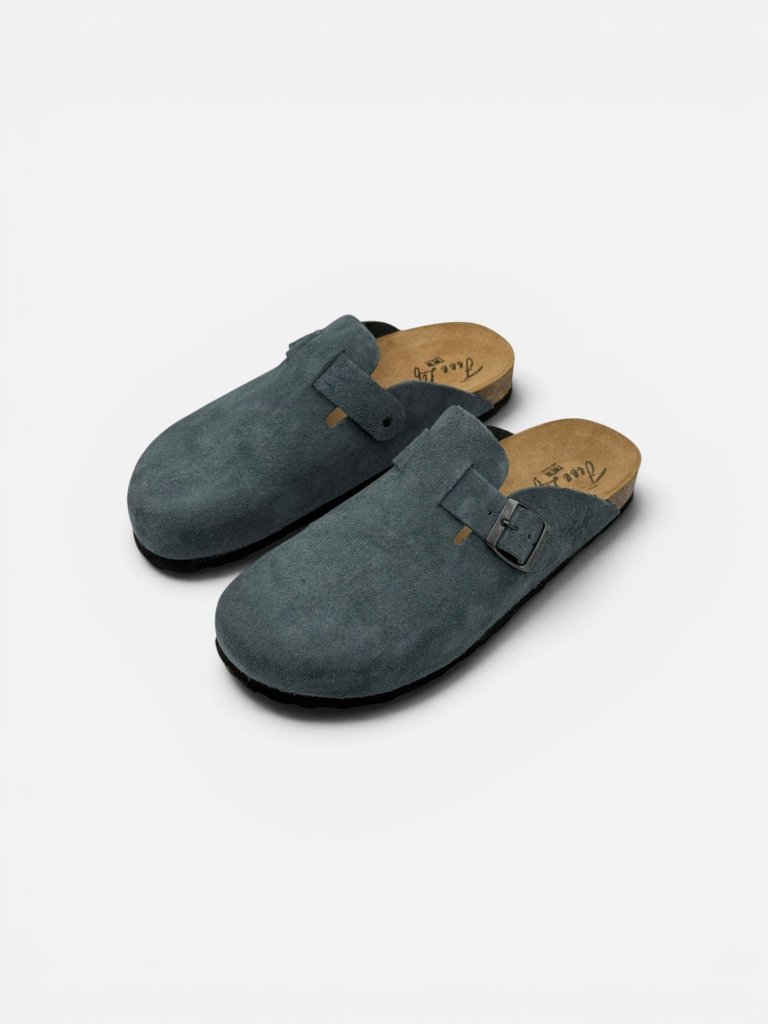 Saboți Bărbați din Piele Întoarsă Naturală Clog Închis cu Cataramă – Denim